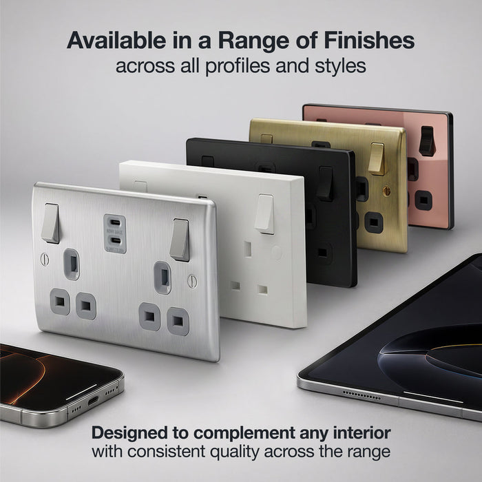 BG Evolve PCDCL22UCC22W 13A Double Switched Power Socket + 2xUSB-C (22W) - Pearlescent White (White)