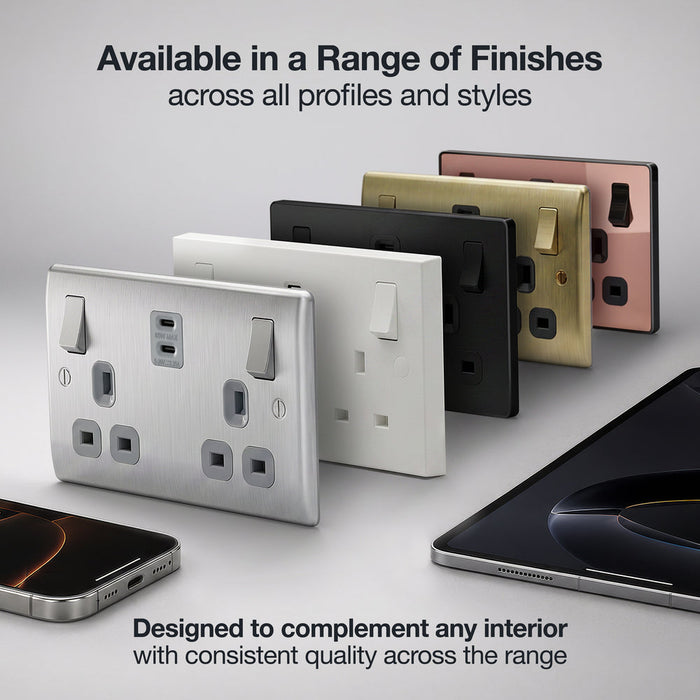 BG Evolve PCDCL22UCC65W 13A Double Switched Power Socket + 2xUSB-C (65W) - Pearlescent White (White)