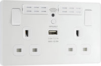 BG Evolve PCDCL22UWRW 13A Double Switched Power Socket + WiFi Extender + 1xUSB(2.1A) - Pearlescent White (White)