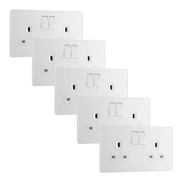 BG Evolve PCDCL22Wx5 13A Double Switched Power Socket - Pearlescent White (White) (5 Pack)