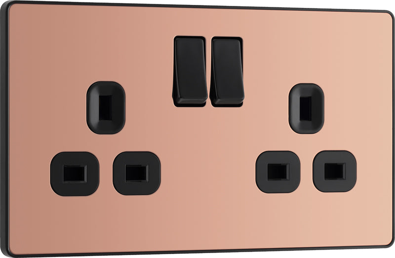 BG Evolve PCDCP22B 13A Double Switched Power Socket - Polished Copper (Black) - westbasedirect.com