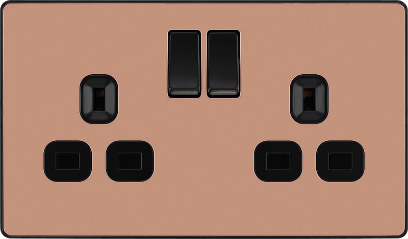 BG Evolve PCDCP22B 13A Double Switched Power Socket - Polished Copper (Black) (5 Pack) - westbasedirect.com