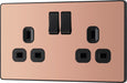 BG Evolve PCDCP22B 13A Double Switched Power Socket - Polished Copper (Black) - westbasedirect.com