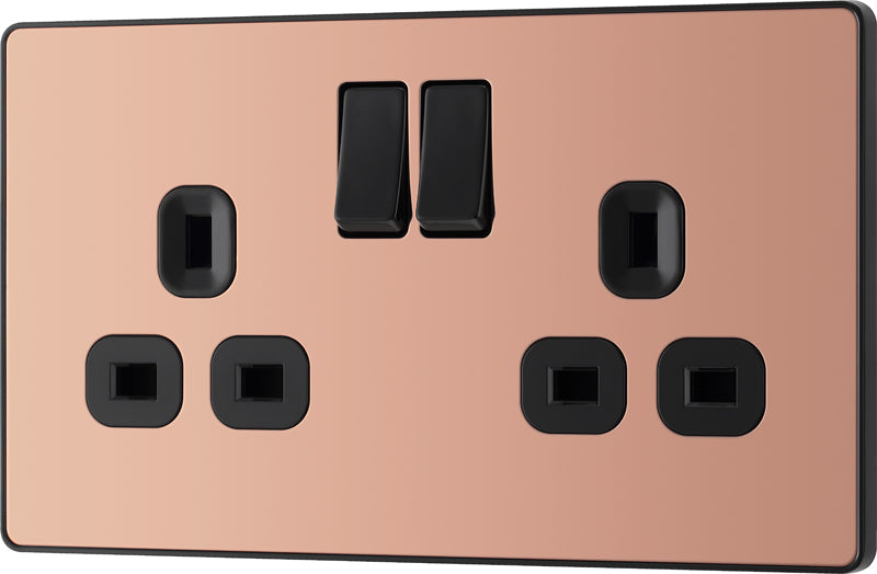 BG Evolve PCDCP22B 13A Double Switched Power Socket - Polished Copper (Black) (5 Pack) - westbasedirect.com