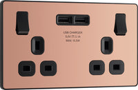 BG Evolve PCDCP22U3B 13A Double Switched Power Socket + 2xUSB(3.1A) - Polished Copper (Black)