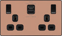 BG Evolve PCDCP22UAC22B 13A Double Switched Power Socket + USB A+C (22W) - Polished Copper (Black) - westbasedirect.com