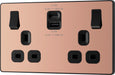 BG Evolve PCDCP22UAC22B 13A Double Switched Power Socket + USB A+C (22W) - Polished Copper (Black) - westbasedirect.com