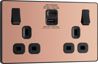 BG Evolve PCDCP22UAC30B 13A Double Switched Power Socket + USB C 30W + USB A(3.1A) - Polished Copper (Black)