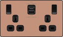 BG Evolve PCDCP22UAC45B 13A Double Switched Power Socket + USB A+C (45W) - Polished Copper (Black) - westbasedirect.com