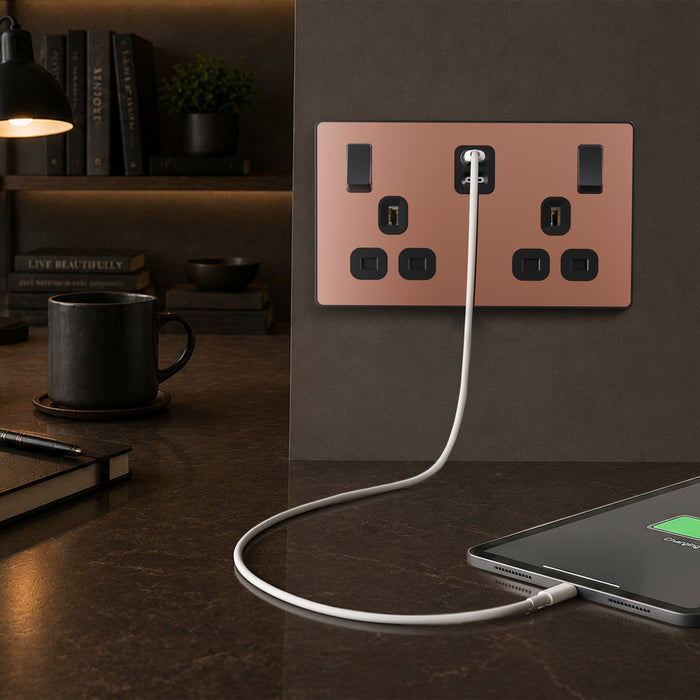 BG Evolve PCDCP22UCC45B 13A Double Switched Power Socket + 2xUSB-C (45W) - Polished Copper (Black)