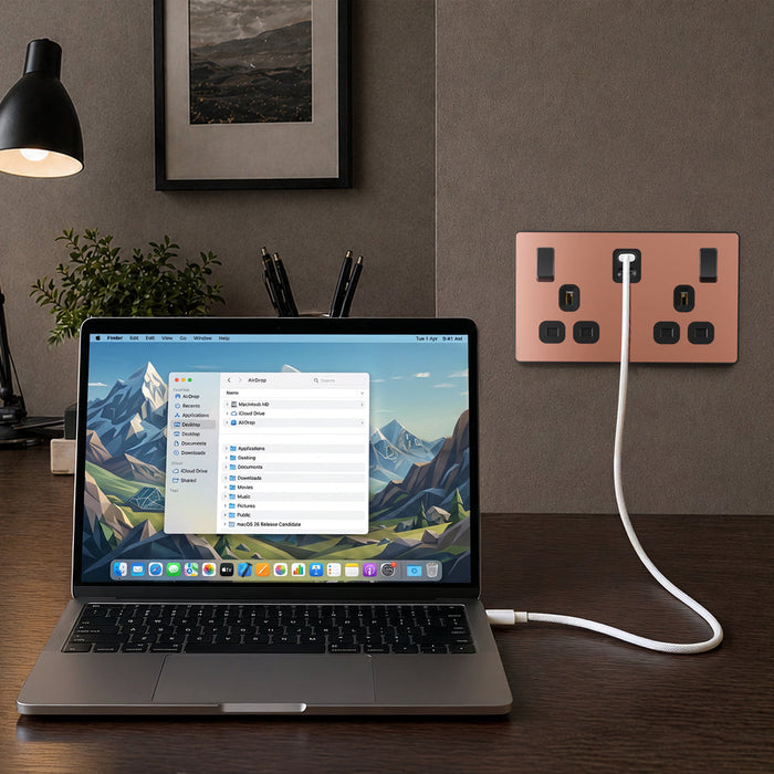BG Evolve PCDCP22UCC65B 13A Double Switched Power Socket + 2xUSB-C (65W) - Polished Copper (Black)
