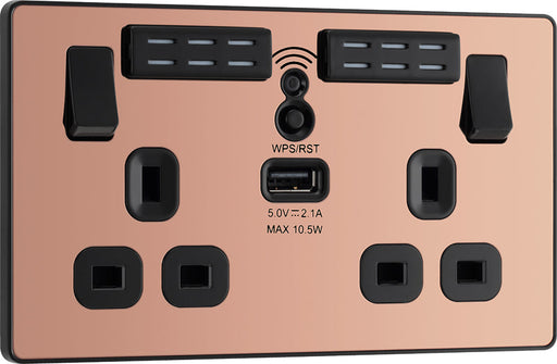 BG Evolve PCDCP22UWRB 13A Double Switched Power Socket + WiFi Extender + 1xUSB(2.1A) - Polished Copper (Black) - westbasedirect.com