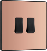 BG Evolve PCDCP42B 20A 16AX 2 Way Double Light Switch - Polished Copper (Black)