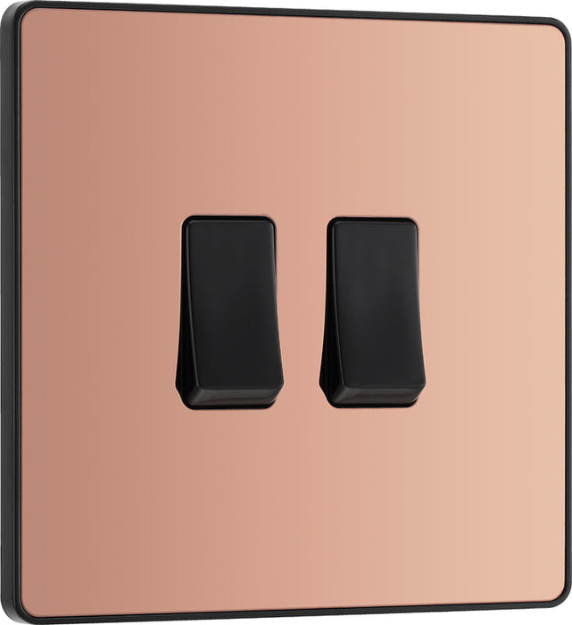 BG Evolve PCDCP42B 20A 16AX 2 Way Double Light Switch - Polished Copper (Black) - westbasedirect.com