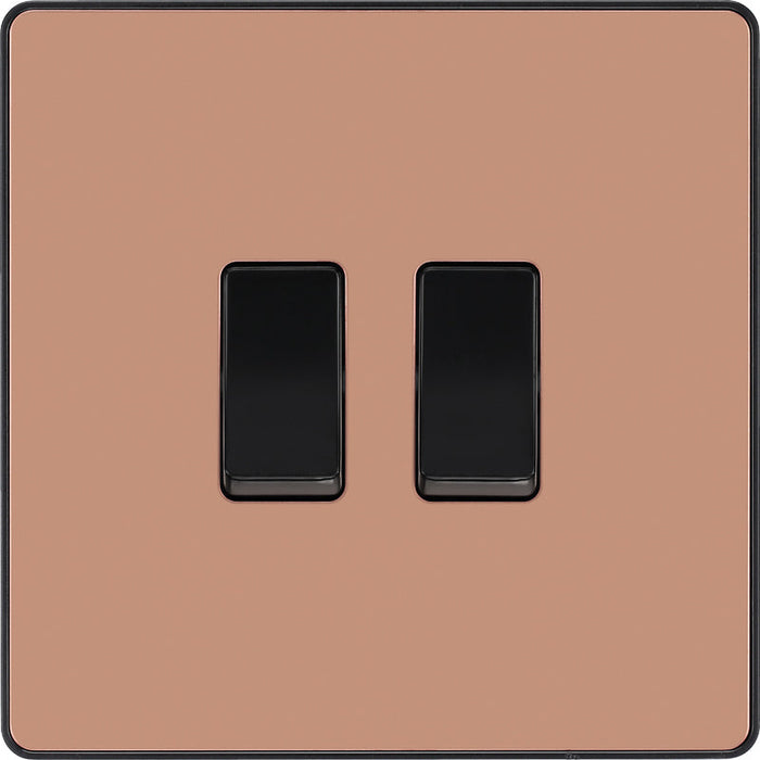 BG Evolve PCDCP42B 20A 16AX 2 Way Double Light Switch - Polished Copper (Black) - westbasedirect.com