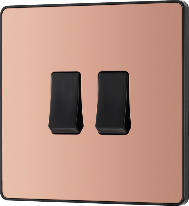 BG Evolve PCDCP42B 20A 16AX 2 Way Double Light Switch - Polished Copper (Black) - westbasedirect.com