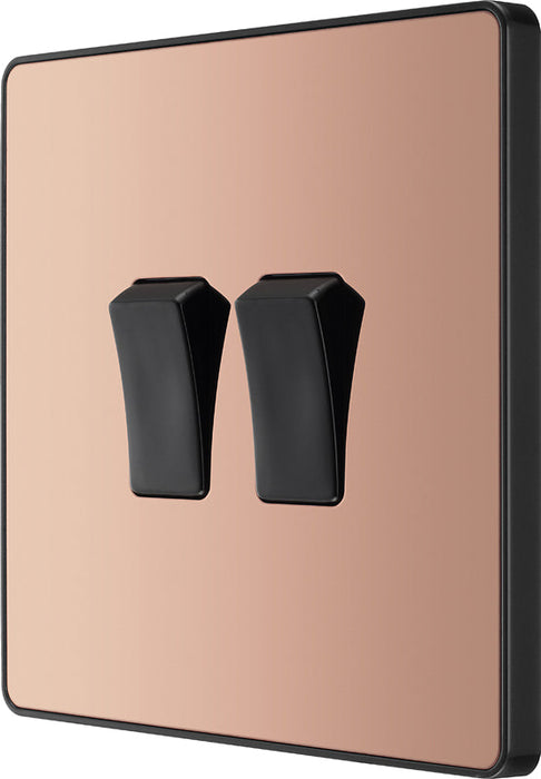 BG Evolve PCDCP42B 20A 16AX 2 Way Double Light Switch - Polished Copper (Black) - westbasedirect.com