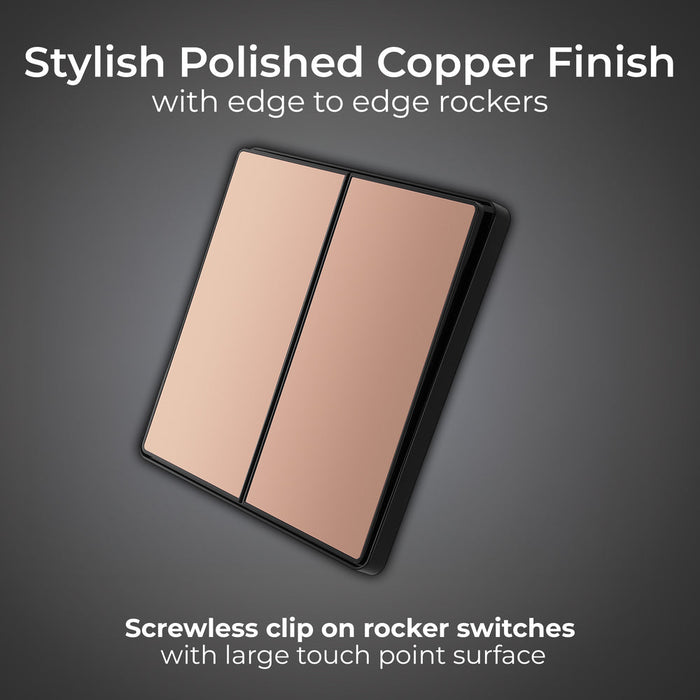 BG Evolve PCDCP42EB 20A 16AX 2 Way Double Light Switch, Edge to Edge Rocker - Polished Copper (Black) - westbasedirect.com
