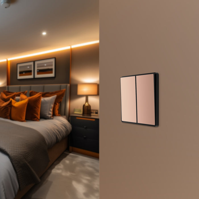 BG Evolve PCDCP42EB 20A 16AX 2 Way Double Light Switch, Edge to Edge Rocker - Polished Copper (Black) - westbasedirect.com