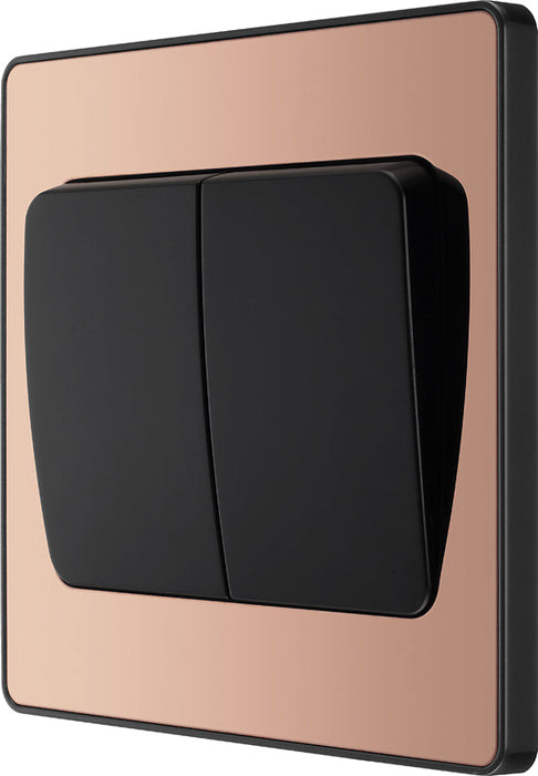 BG Evolve PCDCP42WB 20A 16AX 2 Way Double Light Switch, Wide Rocker - Polished Copper (Black) - westbasedirect.com