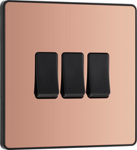 BG Evolve PCDCP43B 20A 16AX 2 Way Triple Light Switch - Polished Copper (Black)