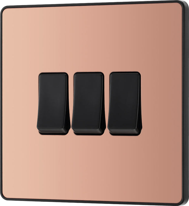 BG Evolve PCDCP43B 20A 16AX 2 Way Triple Light Switch - Polished Copper (Black) - westbasedirect.com