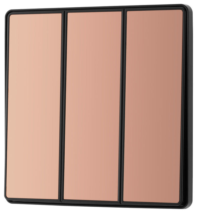 BG Evolve PCDCP43EB 20A 16AX 2 Way Triple Light Switch, Edge to Edge Rocker - Polished Copper (Black) - westbasedirect.com