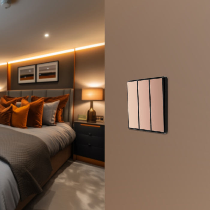 BG Evolve PCDCP43EB 20A 16AX 2 Way Triple Light Switch, Edge to Edge Rocker - Polished Copper (Black) - westbasedirect.com