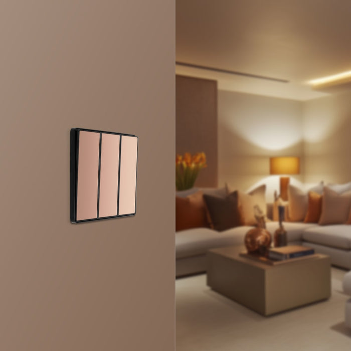BG Evolve PCDCP43EB 20A 16AX 2 Way Triple Light Switch, Edge to Edge Rocker - Polished Copper (Black) - westbasedirect.com