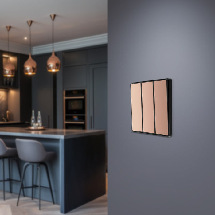 BG Evolve PCDCP43EB 20A 16AX 2 Way Triple Light Switch, Edge to Edge Rocker - Polished Copper (Black) - westbasedirect.com