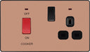 BG Evolve PCDCP70B 45A Double Pole Switch, Cooker Control Socket with LED Power Indicator - Polished Copper (Black) - westbasedirect.com