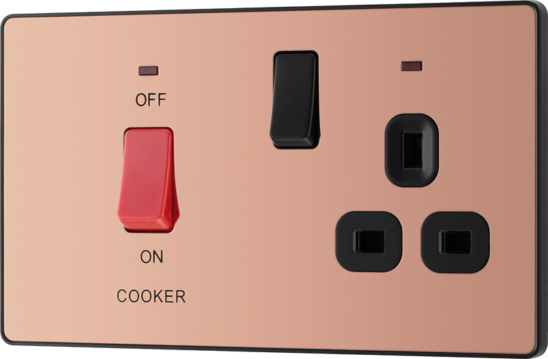 BG Evolve PCDCP70B 45A Double Pole Switch, Cooker Control Socket with LED Power Indicator - Polished Copper (Black) - westbasedirect.com