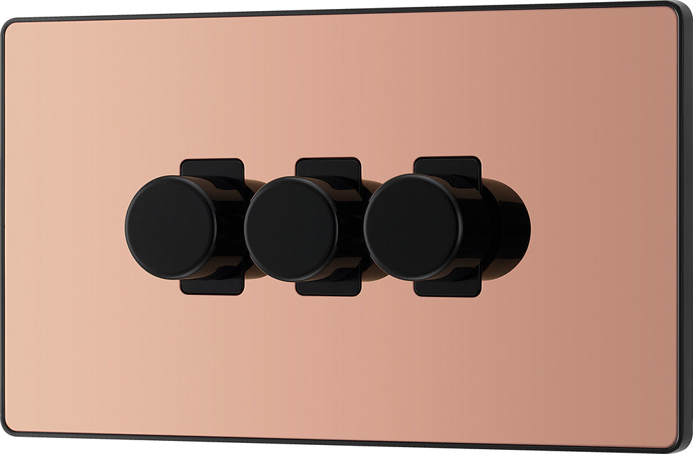 BG Evolve PCDCP83B 2-Way Trailing Edge LED 200W Triple Dimmer Switch Push On/Off - Polished Copper (Black) - westbasedirect.com