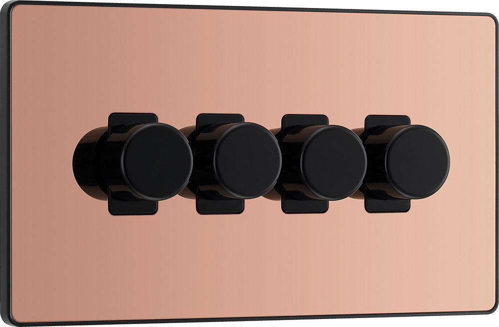 BG Evolve PCDCP84B 2-Way Trailing Edge LED 200W Quadruple Dimmer Switch Push On/Off - Polished Copper (Black) - westbasedirect.com