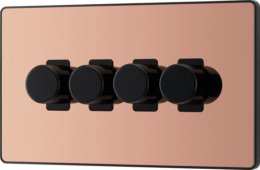 BG Evolve PCDCP84B 2-Way Trailing Edge LED 200W Quadruple Dimmer Switch Push On/Off - Polished Copper (Black) - westbasedirect.com