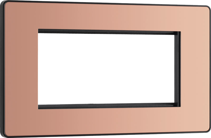 BG Evolve PCDCPEMR4B Quadruple Rectangular Front Plate (100 x 50) - Polished Copper (Black) - westbasedirect.com