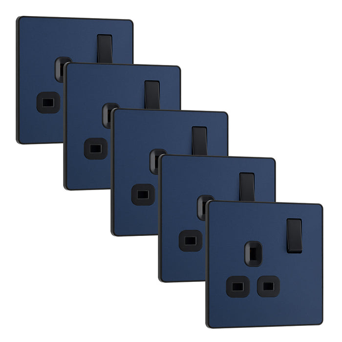 BG Evolve PCDDB21Bx5 13A Single Switched Power Socket - Matt Blue (Black) (5 Pack)