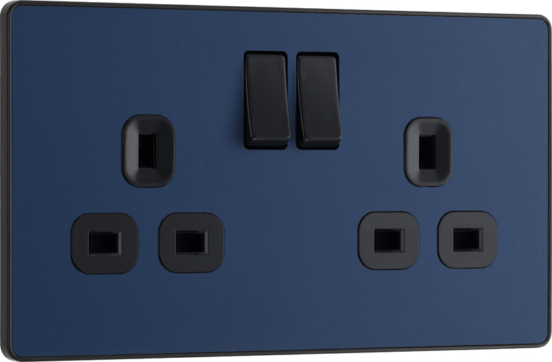 BG Evolve PCDDB22B 13A Double Switched Power Socket - Matt Blue (Black) - westbasedirect.com