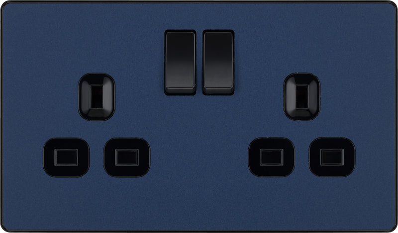 BG Evolve PCDDB22B 13A Double Switched Power Socket - Matt Blue (Black) - westbasedirect.com