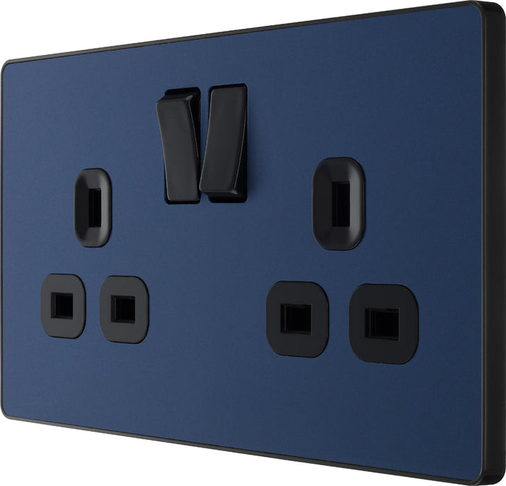 BG Evolve PCDDB22B 13A Double Switched Power Socket - Matt Blue (Black) (5 Pack) - westbasedirect.com