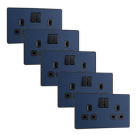 BG Evolve PCDDB22Bx5 13A Double Switched Power Socket - Matt Blue (Black) (5 Pack)