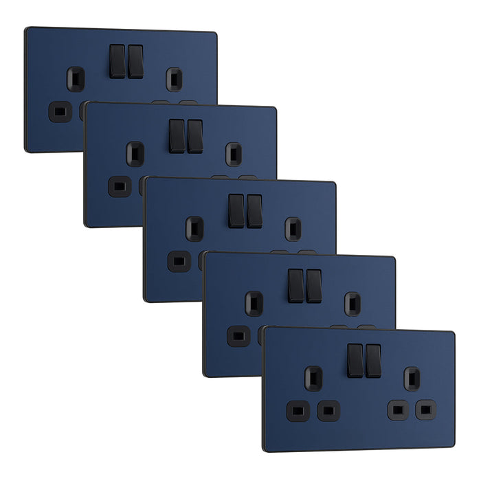 BG Evolve PCDDB22Bx5 13A Double Switched Power Socket - Matt Blue (Black) (5 Pack)
