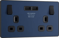 BG Evolve PCDDB22U3B 13A Double Switched Power Socket + 2xUSB(3.1A) - Matt Blue (Black)