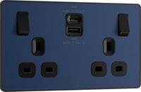BG Evolve PCDDB22UAC45B 13A Double Switched Power Socket + USB A+C (45W) - Matt Blue (Black)