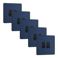 BG Evolve PCDDB42Bx5 20A 16AX 2 Way Double Light Switch - Matt Blue (Black) (5 Pack)