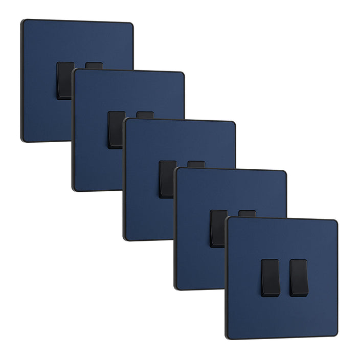 BG Evolve PCDDB42Bx5 20A 16AX 2 Way Double Light Switch - Matt Blue (Black) (5 Pack)