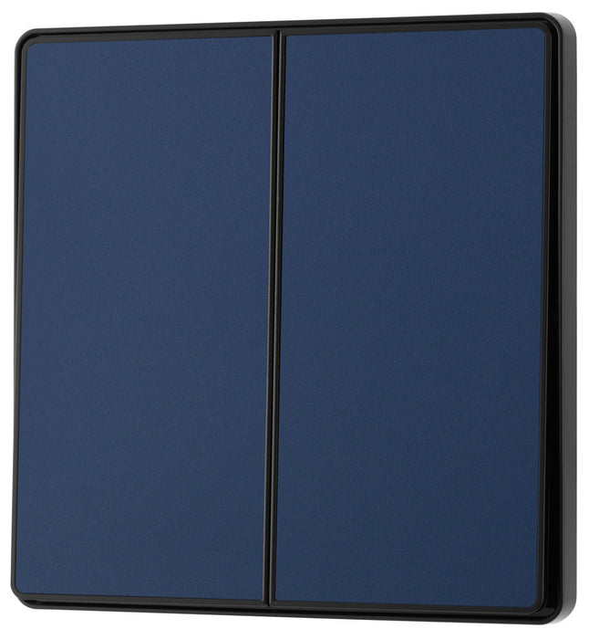 BG Evolve PCDDB42EB 20A 16AX 2 Way Double Light Switch, Edge to Edge Rocker - Matt Blue (Black) - westbasedirect.com