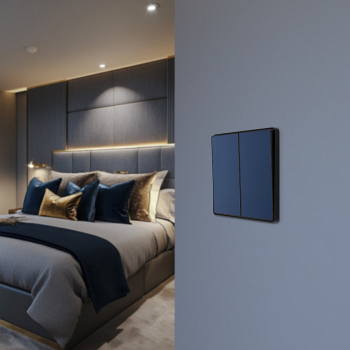 BG Evolve PCDDB42EB 20A 16AX 2 Way Double Light Switch, Edge to Edge Rocker - Matt Blue (Black) - westbasedirect.com