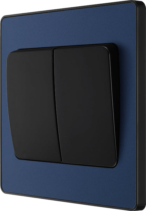 BG Evolve PCDDB42WB 20A 16AX 2 Way Double Light Switch, Wide Rocker - Matt Blue (Black) - westbasedirect.com