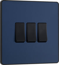 BG Evolve PCDDB43B 20A 16AX 2 Way Triple Light Switch - Matt Blue (Black)